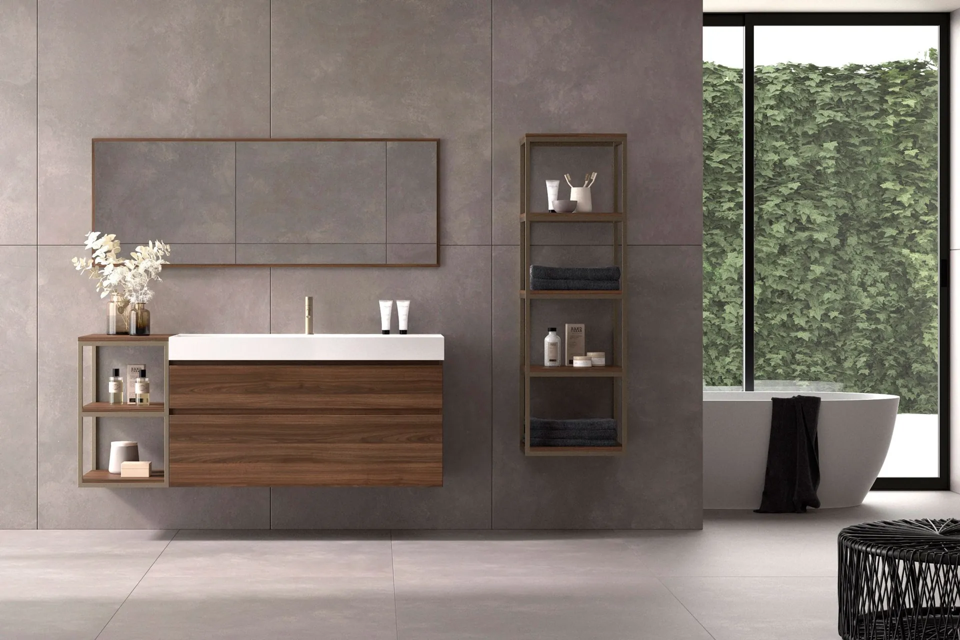 Тумба Codis Bath коллекции C2 с раковиной, зеркалом и стеллажами