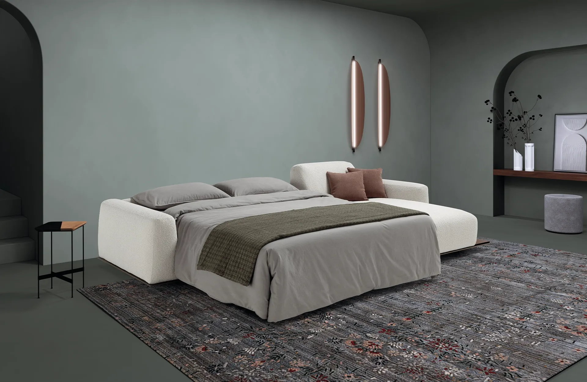 Sofá cama Fox abierto en un salón