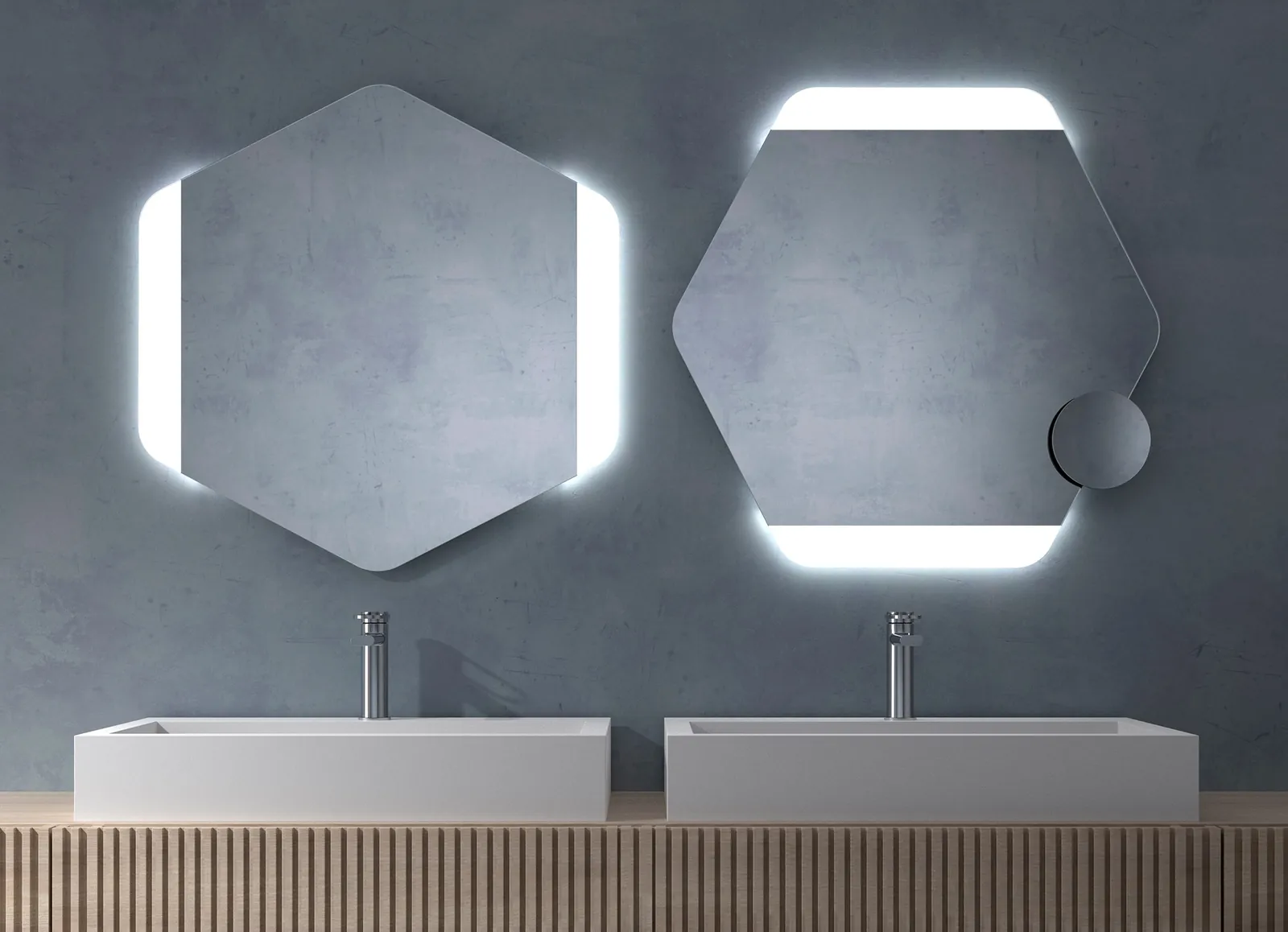 Eurobath: espejos con luz sobre dos lavabos
