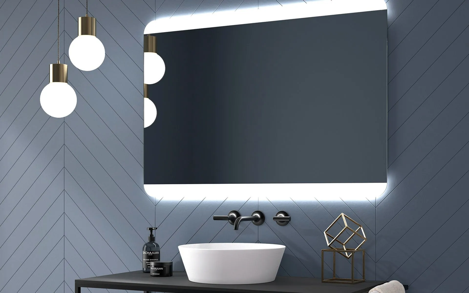 Espejo Eurobath con luz arriba y abajo sobre un lavabo