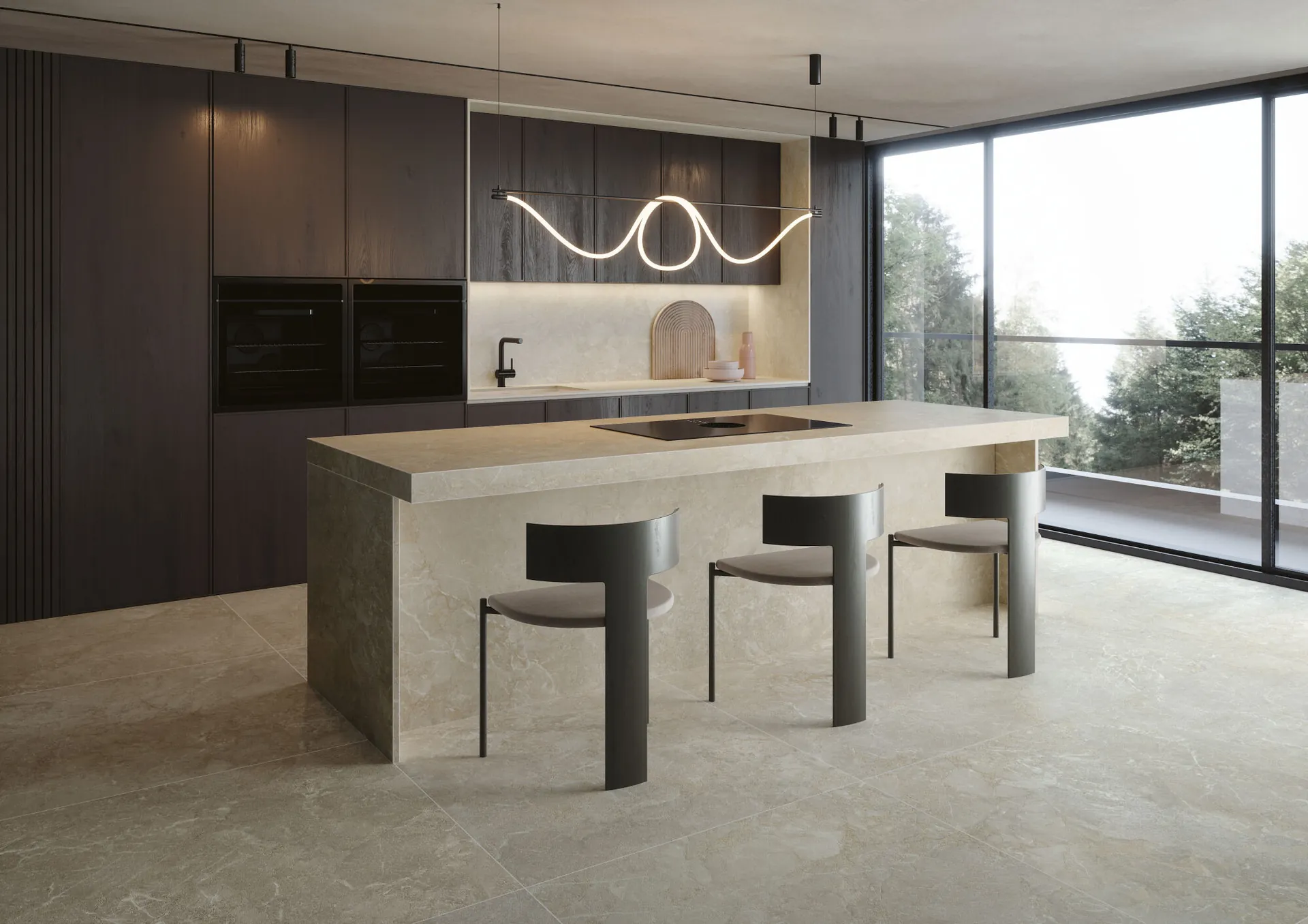 Isla de cocina con encimera de placa cerámica