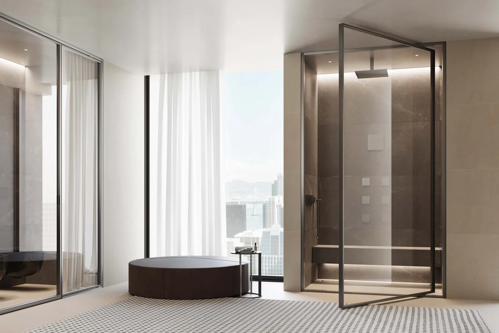 Vismaravetro: separan la ducha de un dormitorio con bañera