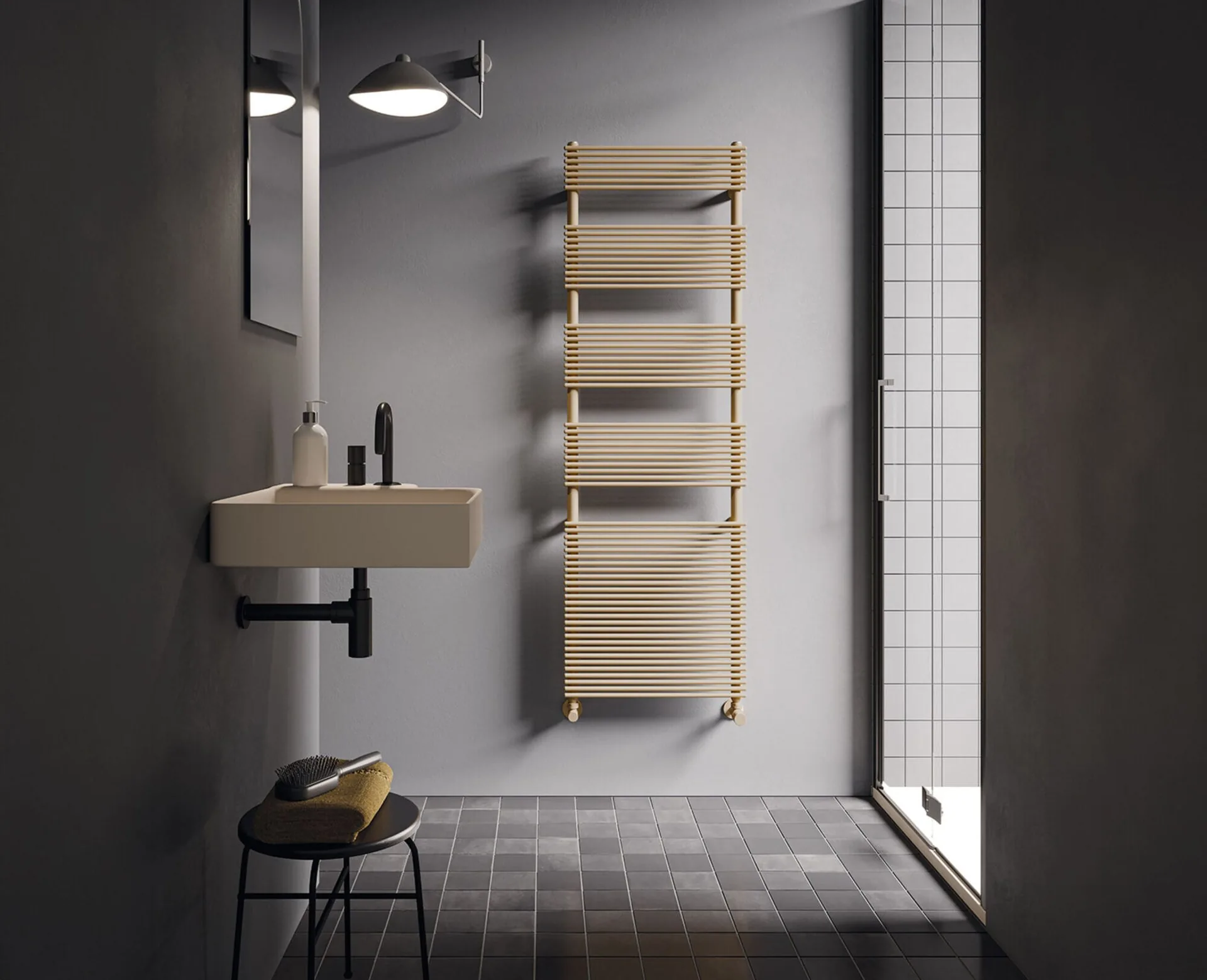 Un radiador de diseño en un baño